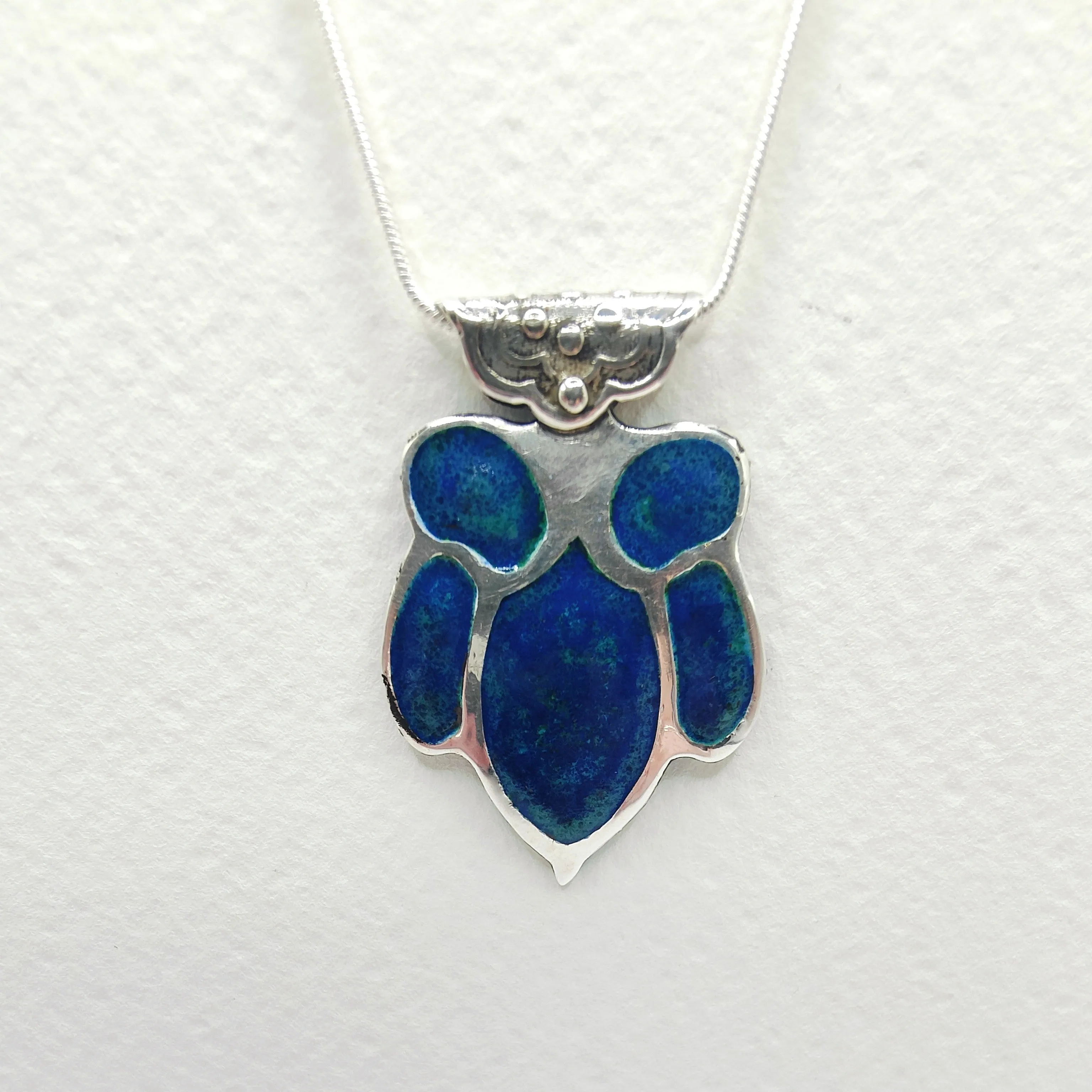 Sterling silver and vitreous enamel flower pendant - dark blue - Rob Morrison