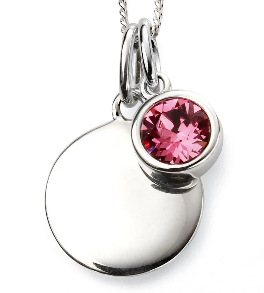 Sterling Silver Birthstone Round Disc Necklace Pendant