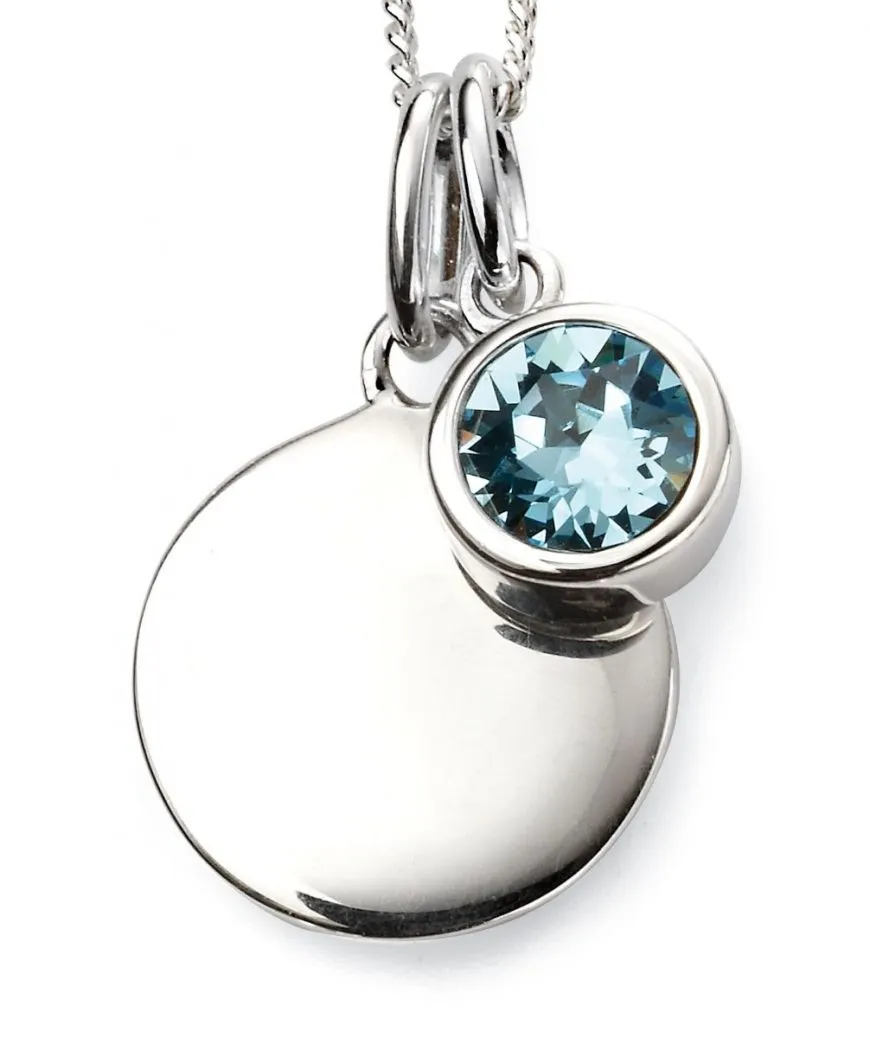 Sterling Silver Birthstone Round Disc Necklace Pendant
