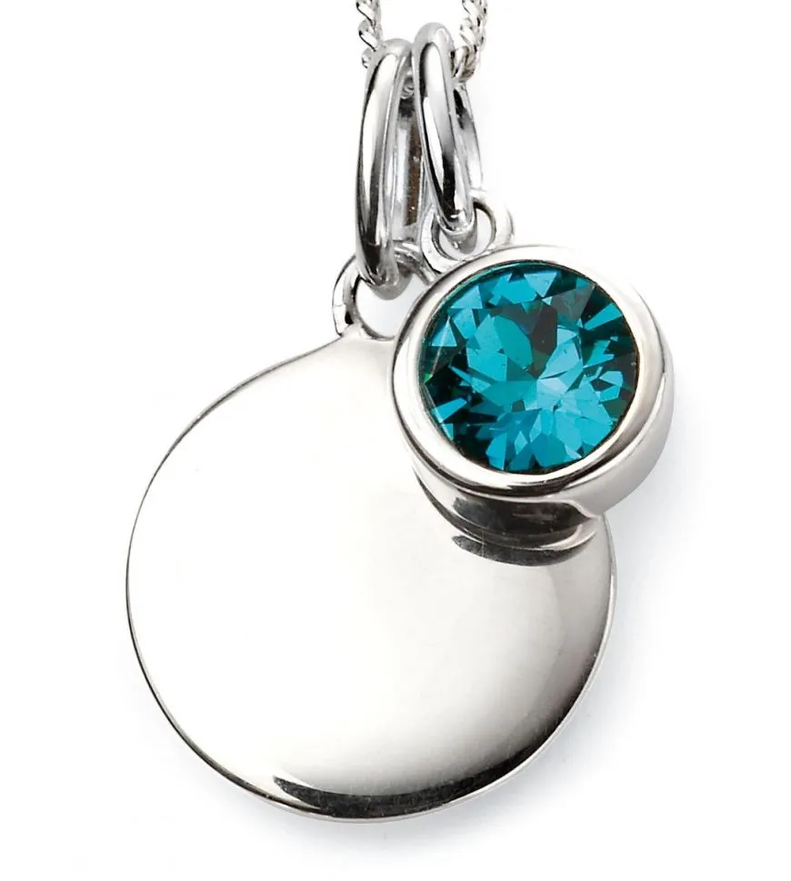 Sterling Silver Birthstone Round Disc Necklace Pendant