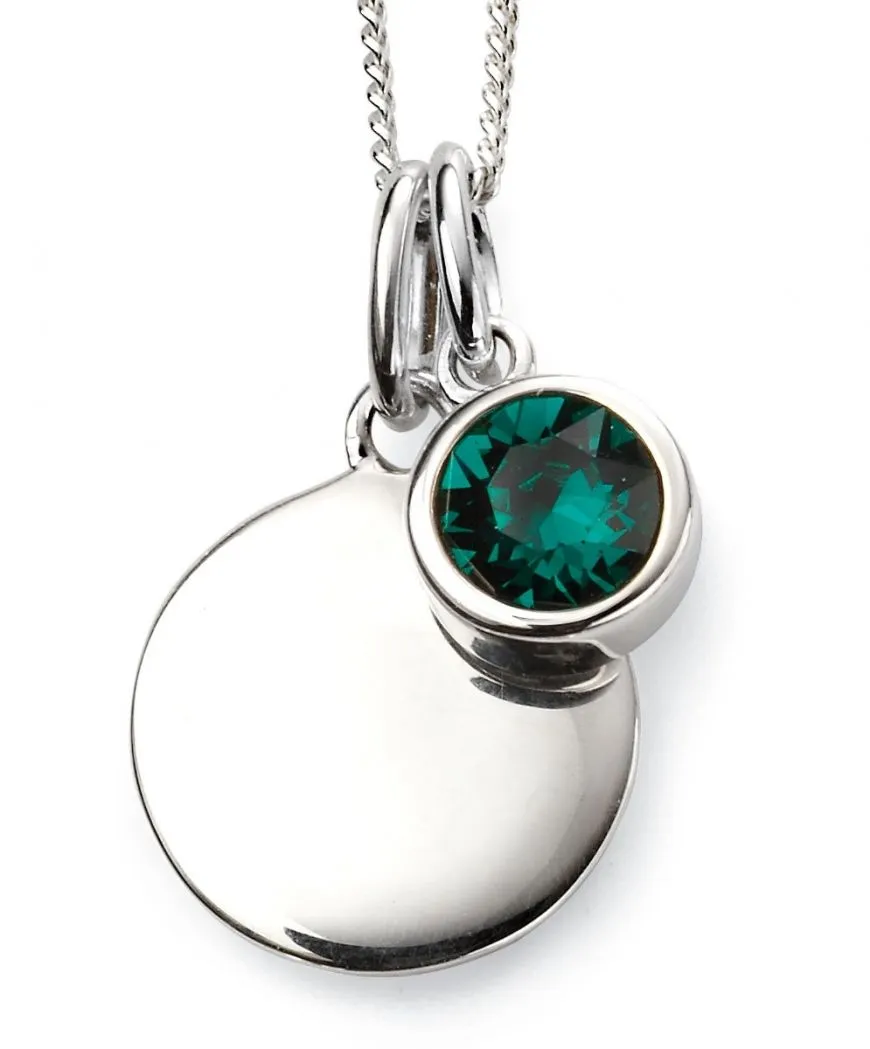 Sterling Silver Birthstone Round Disc Necklace Pendant