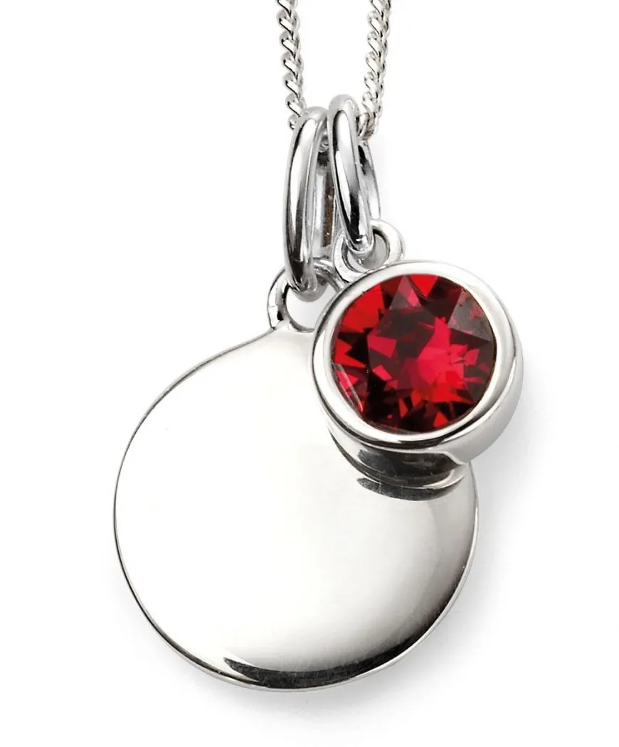 Sterling Silver Birthstone Round Disc Necklace Pendant