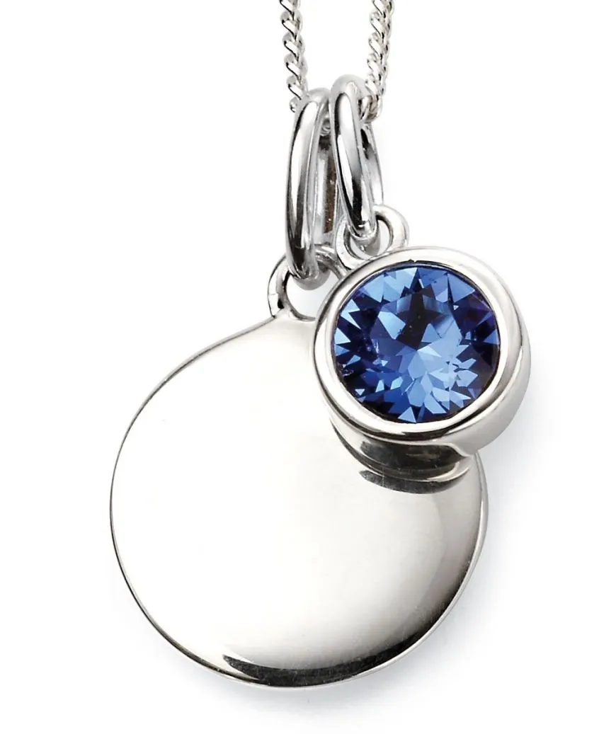 Sterling Silver Birthstone Round Disc Necklace Pendant