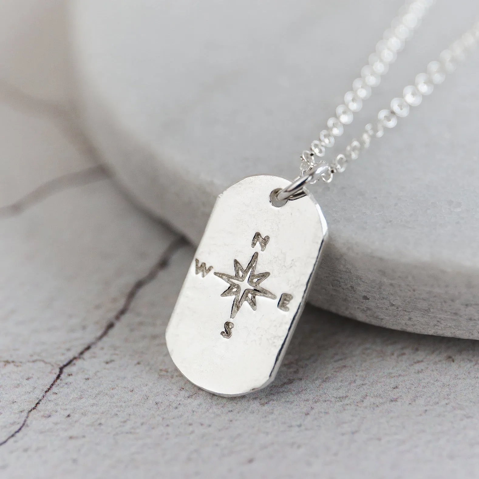 Sterling Silver Compass Dog Tag Pendant