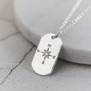 Sterling Silver Compass Dog Tag Pendant