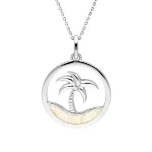 Sterling Silver Coquina Palm Tree Disc Necklace
