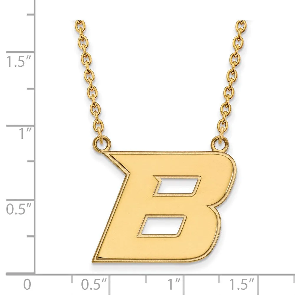 Sterling Silver Gold-plated Boise State University Letter B Large Pendant 18 inch Necklace