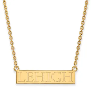 Sterling Silver Gold-plated Lehigh University Large Bar Pendant 18 inch Necklace