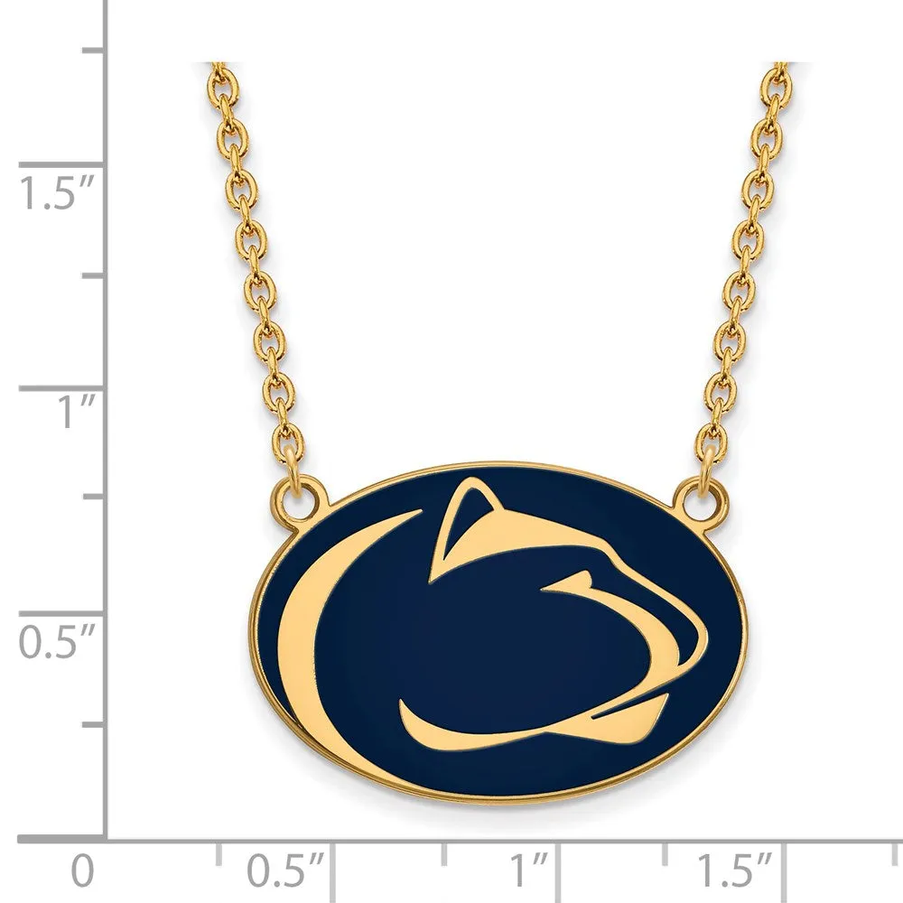Sterling Silver Gold-plated Penn State University Lion Large Enameled Pendant 18 inch Necklace