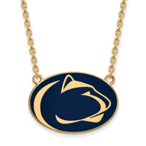 Sterling Silver Gold-plated Penn State University Lion Large Enameled Pendant 18 inch Necklace