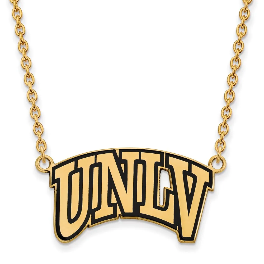 Sterling Silver Gold-plated University of Nevada-Las Vegas U-N-L-V Large Enameled Pendant 18 inch Necklace