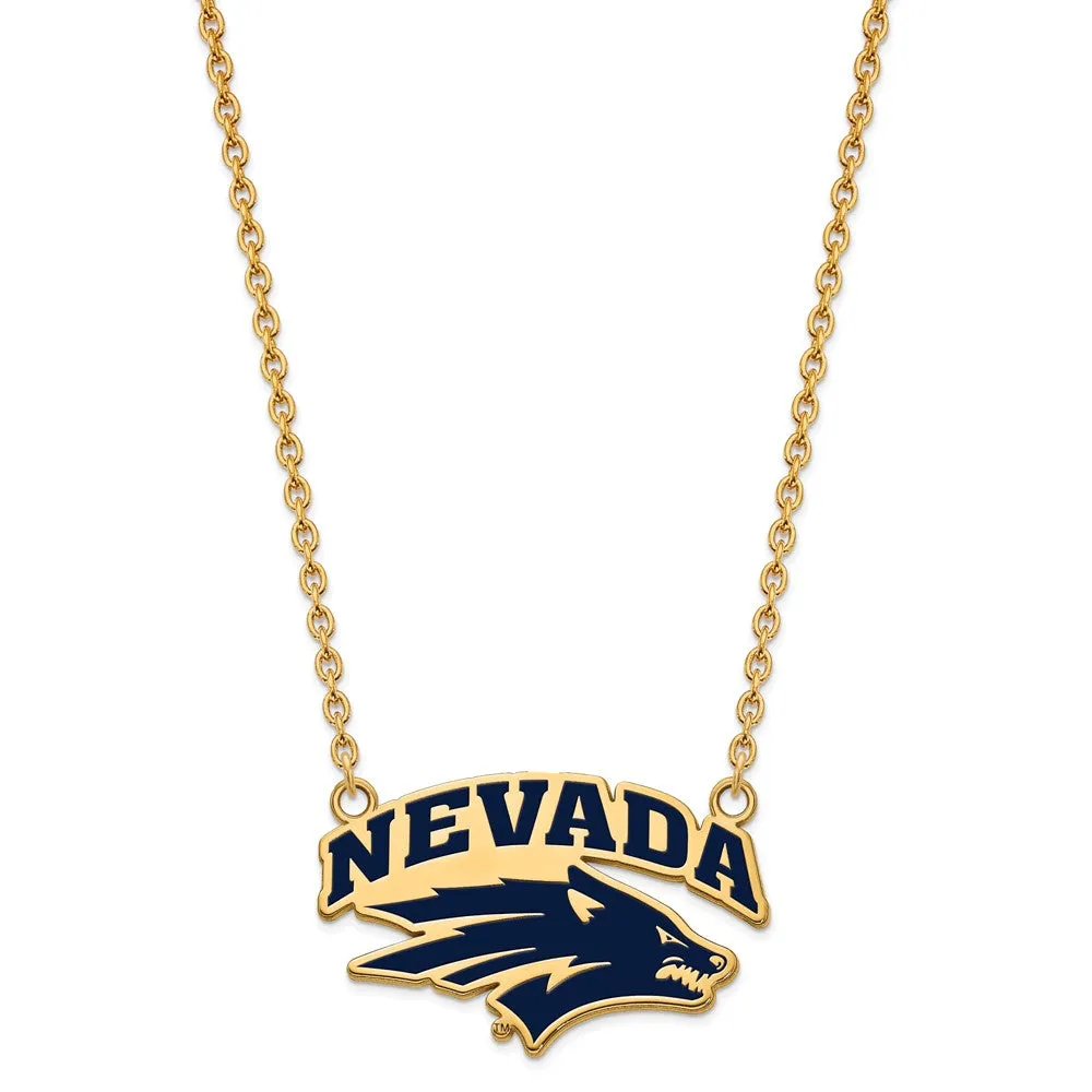 Sterling Silver Gold-plated University of Nevada-Reno Large Enameled Pendant 18 inch Necklace