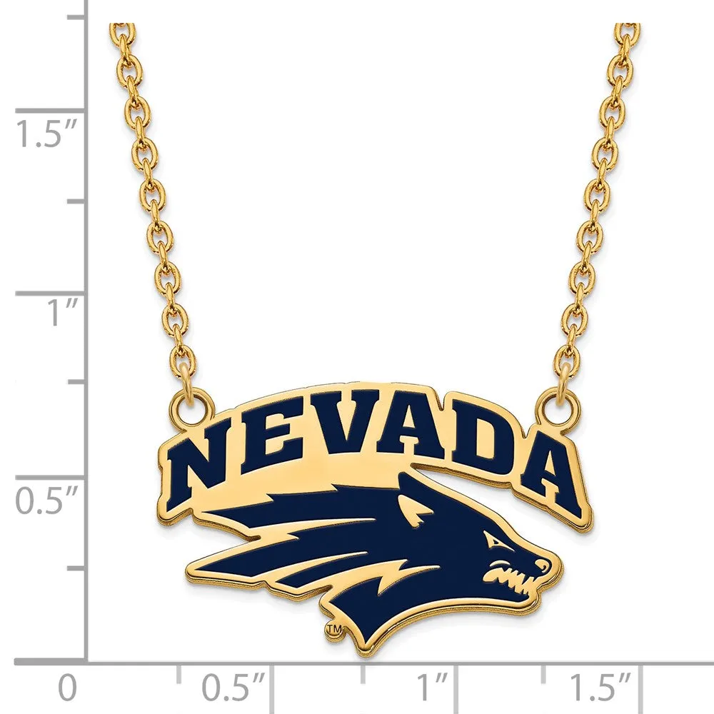 Sterling Silver Gold-plated University of Nevada-Reno Large Enameled Pendant 18 inch Necklace