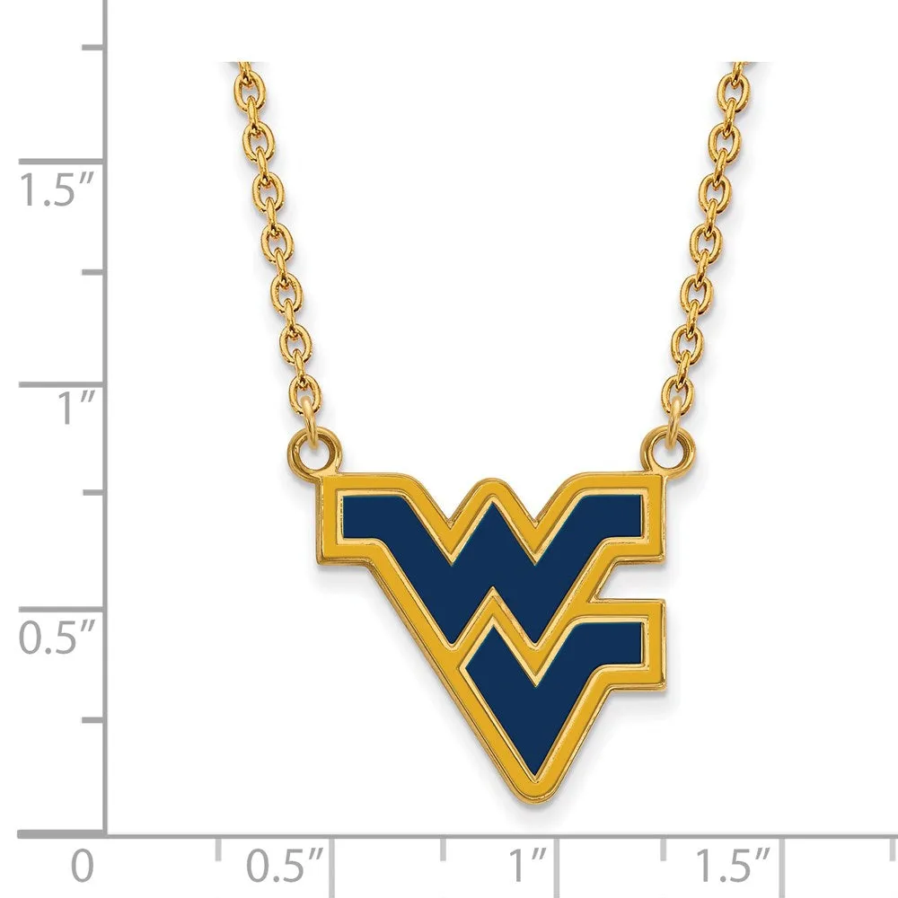 Sterling Silver Gold-plated West Virginia University W-V Large Enameled Pendant 18 inch Necklace