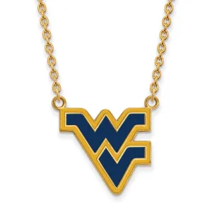 Sterling Silver Gold-plated West Virginia University W-V Large Enameled Pendant 18 inch Necklace