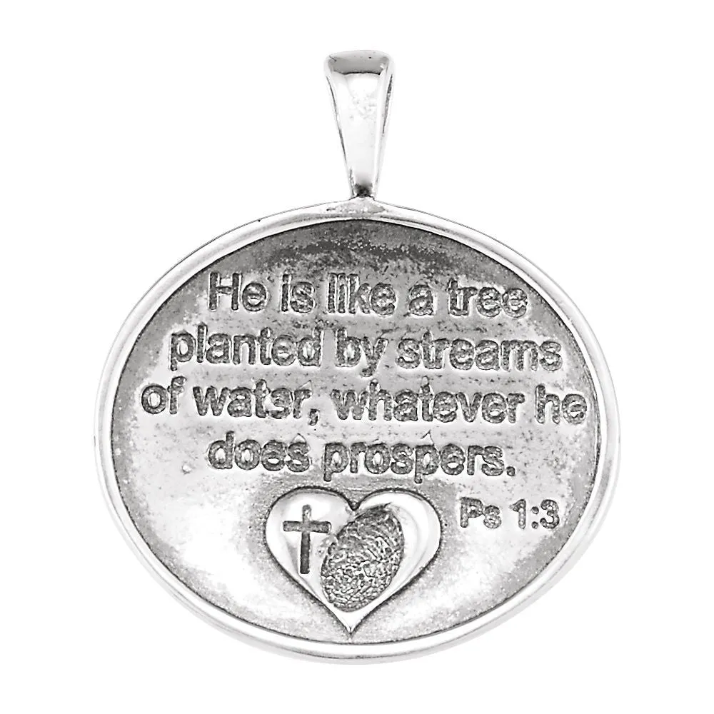 Sterling Silver Heart print Oak Tree Pendant