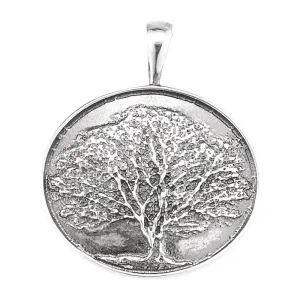 Sterling Silver Heart print Oak Tree Pendant