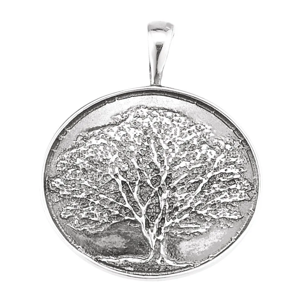 Sterling Silver Heart print Oak Tree Pendant