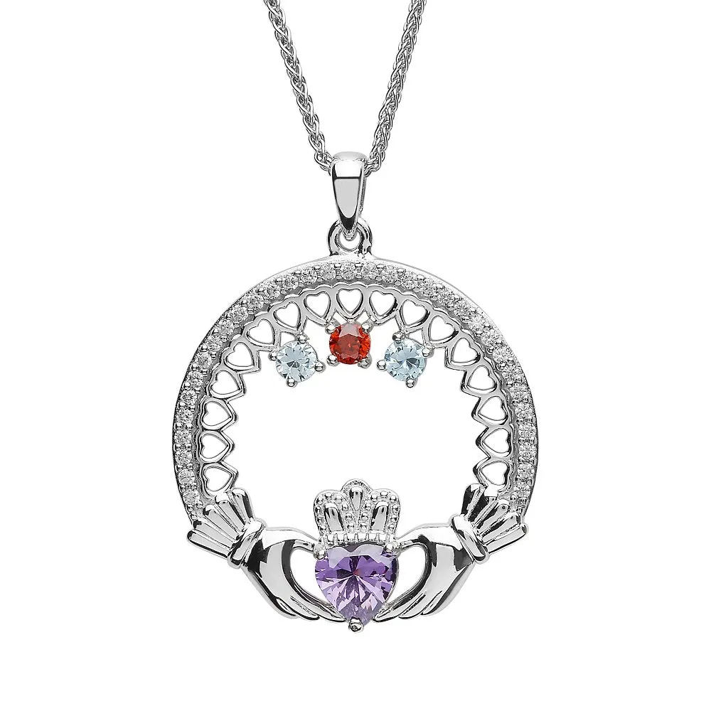 Sterling Silver Irish Family Claddagh Birthstone Pendant Mother and 3 Children SP2246-3