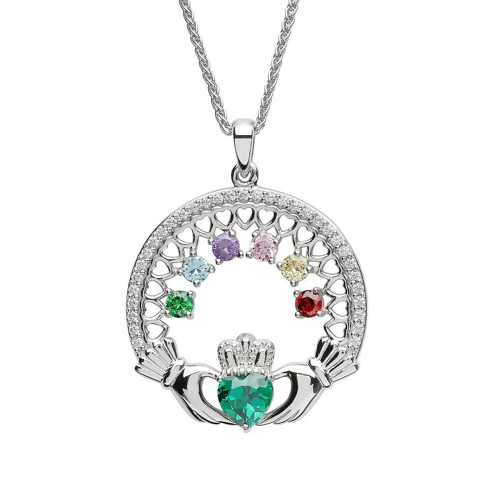 Sterling Silver Irish Family Claddagh Birthstone Pendant Mother and 6 Children SP2246-6