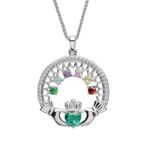 Sterling Silver Irish Family Claddagh Birthstone Pendant Mother and 6 Children SP2246-6