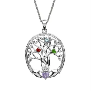 Sterling Silver Irish Family Claddagh Tree of Life Birthstone Pendant Mother and 3 Children - SP2247-3