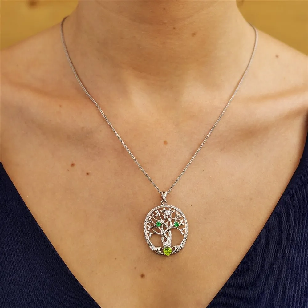 Sterling Silver Irish Family Claddagh Tree of Life Birthstone Pendant Mother and 3 Children - SP2247-3