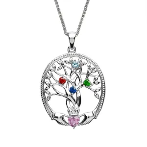 Sterling Silver Irish Family Claddagh Tree of Life Birthstone Pendant Mother and 4 Children - SP2247-4