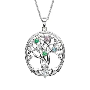 Sterling Silver Irish Family Claddagh Tree of Life Birthstone Pendant Mother and 5 Children - SP2247-5