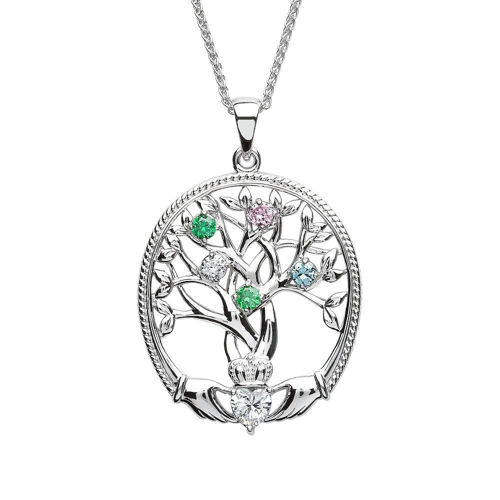 Sterling Silver Irish Family Claddagh Tree of Life Birthstone Pendant Mother and 5 Children - SP2247-5