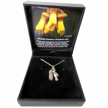 Sterling Silver Kowhai Flower & Leaf Pendant