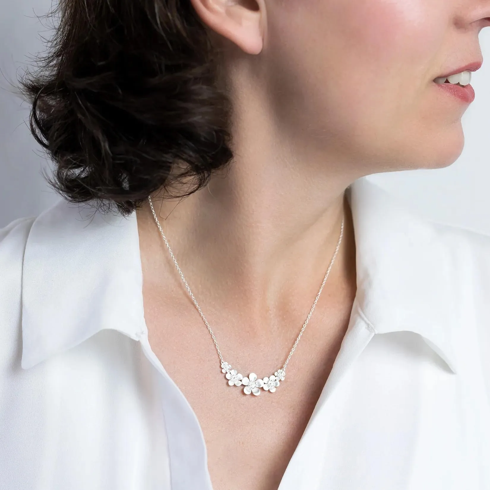 Sterling Silver Manuka Flower Matt Crescent Necklace