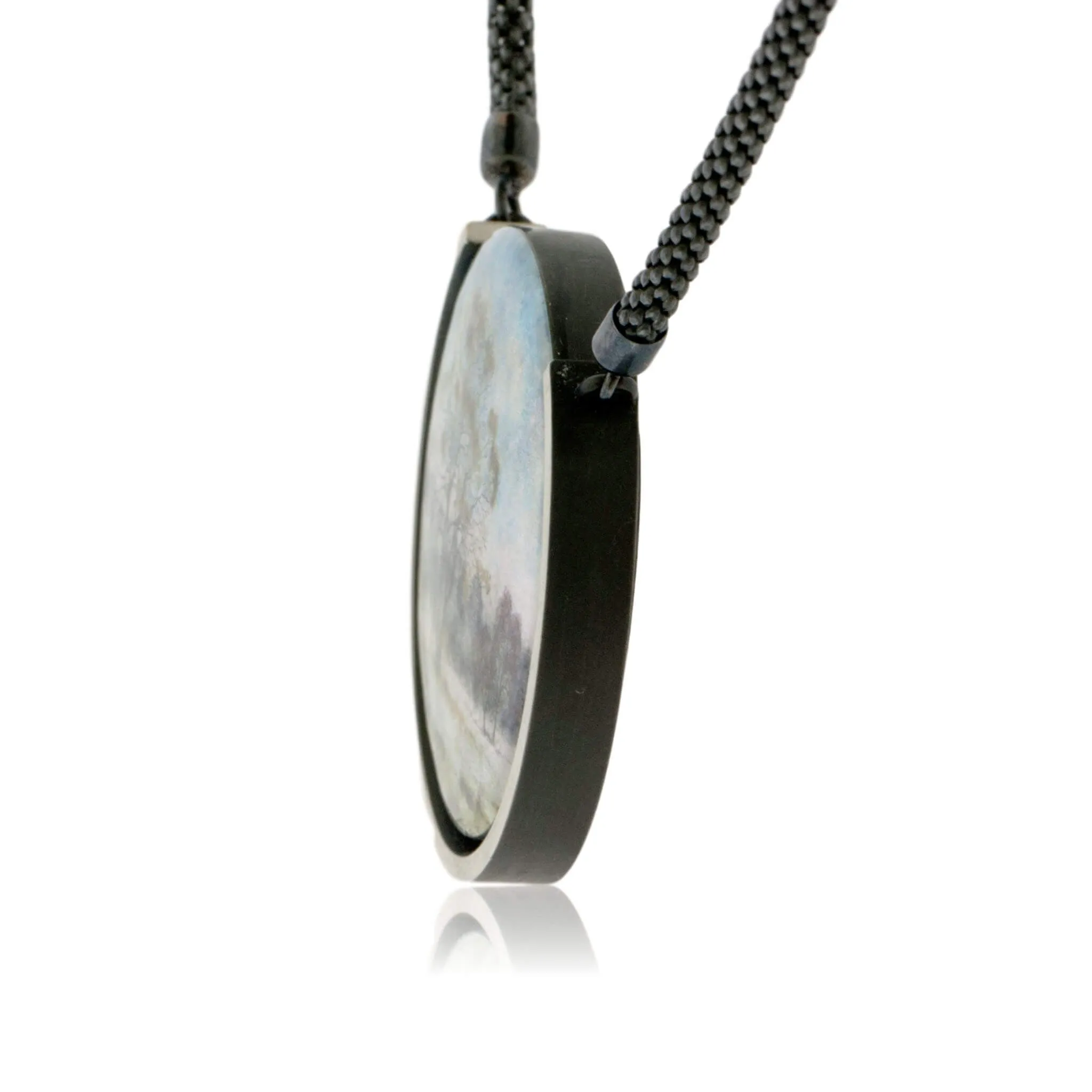 Sterling Silver Misty Morning Circle Enamel Pendant w/Chain