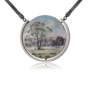 Sterling Silver Misty Morning Circle Enamel Pendant w/Chain