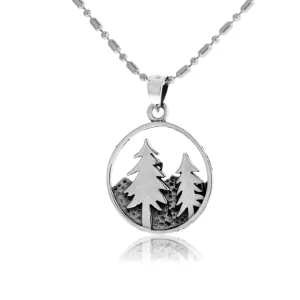 Sterling Silver Mountain Scene Circle Pendant
