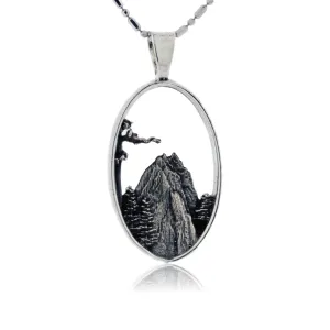 Sterling Silver Mountain Scene Oval Pendant