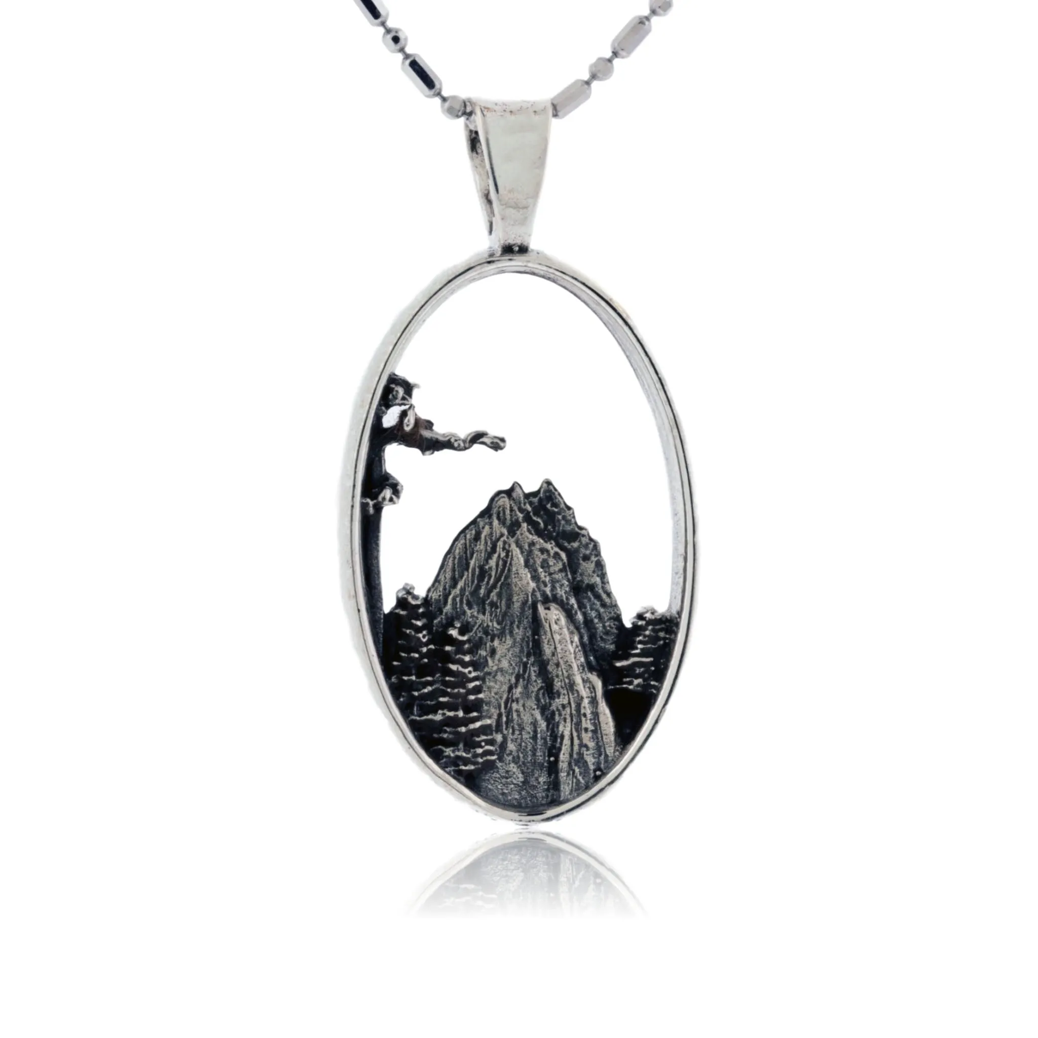 Sterling Silver Mountain Scene Oval Pendant