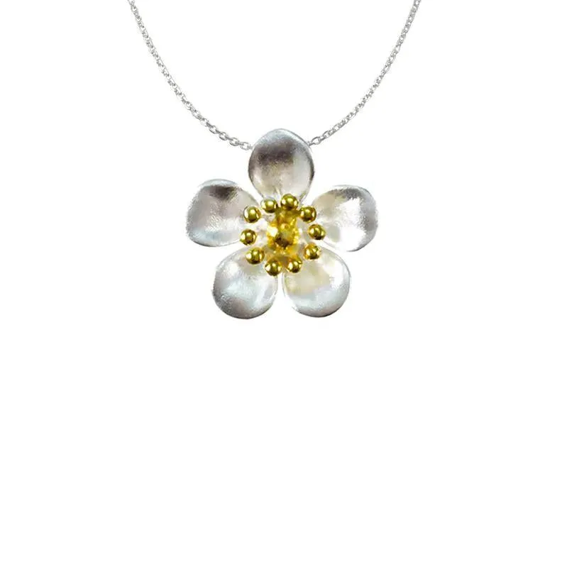 Sterling Silver Pendant - NZ Manuka Flower Gold Plated Petals