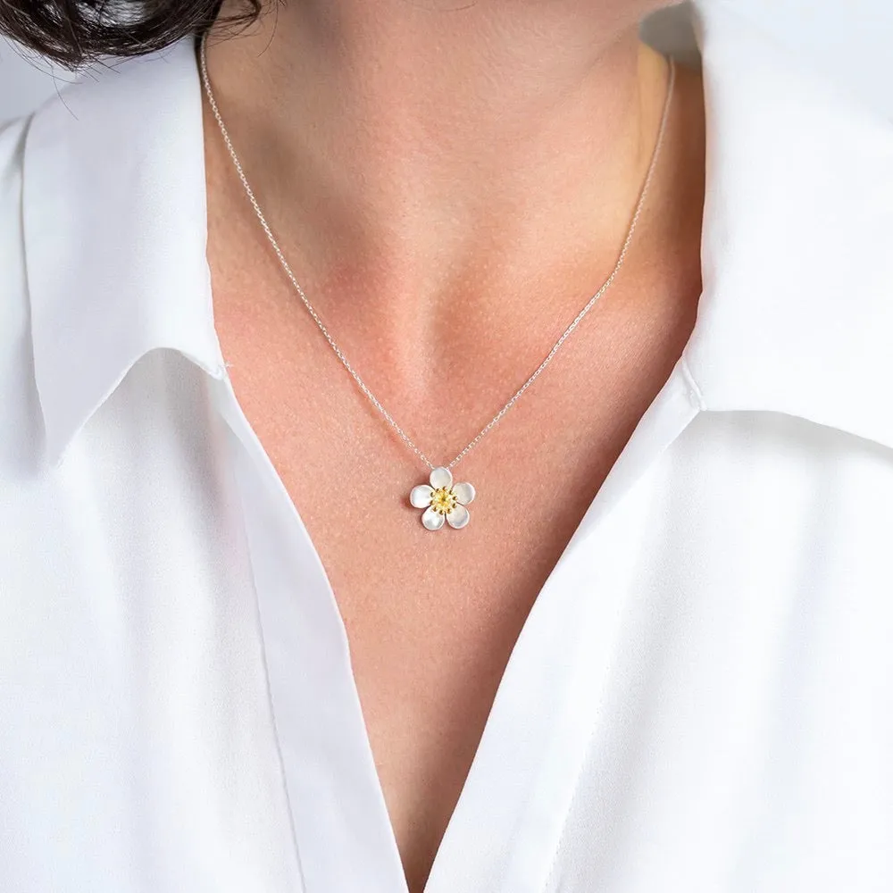 Sterling Silver Pendant - NZ Manuka Flower Gold Plated Petals