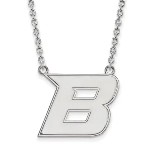 Sterling Silver Rhodium-plated Boise State University Letter B Large Pendant 18 inch Necklace