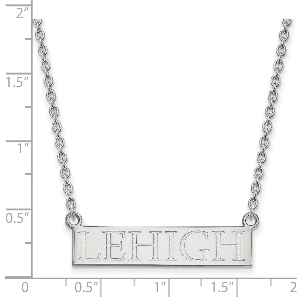 Sterling Silver Rhodium-plated Lehigh University Large Bar Pendant 18 inch Necklace
