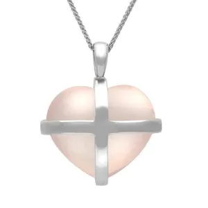 Sterling Silver Rose Quartz Large Cross Heart Necklace