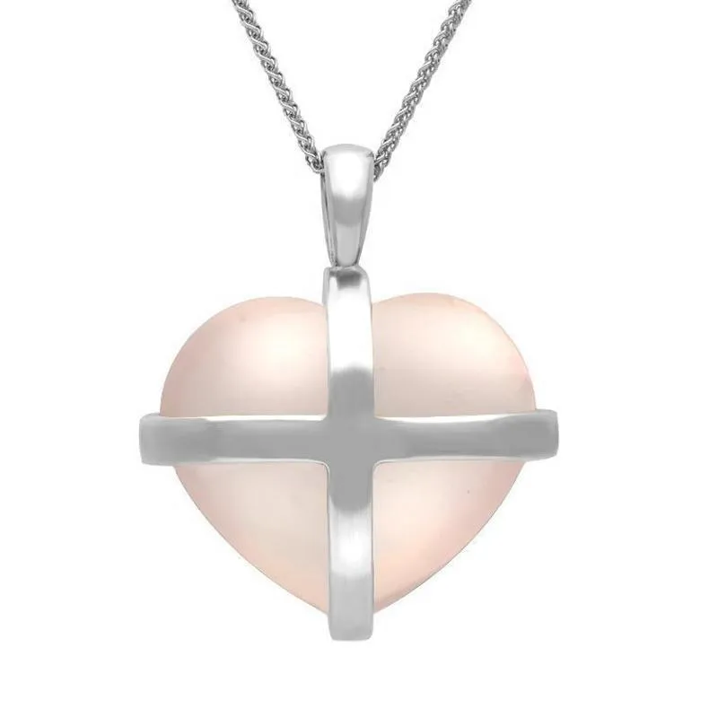 Sterling Silver Rose Quartz Large Cross Heart Necklace