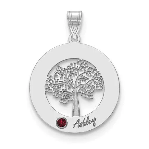 Sterling Silver Tree with Names Mother's Family Birthstone Pendant