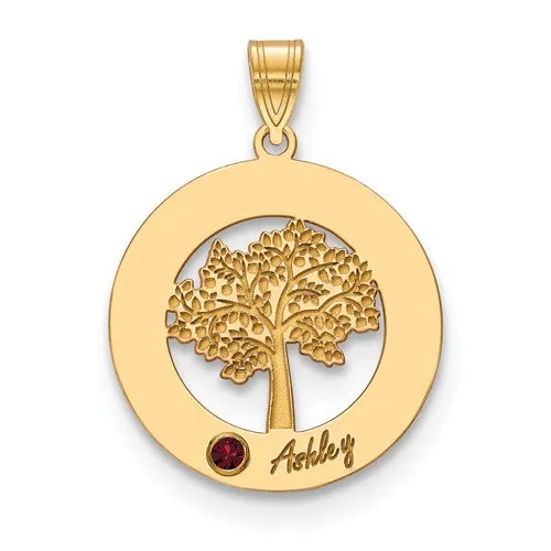 Sterling Silver Tree with Names Mother's Family Birthstone Pendant
