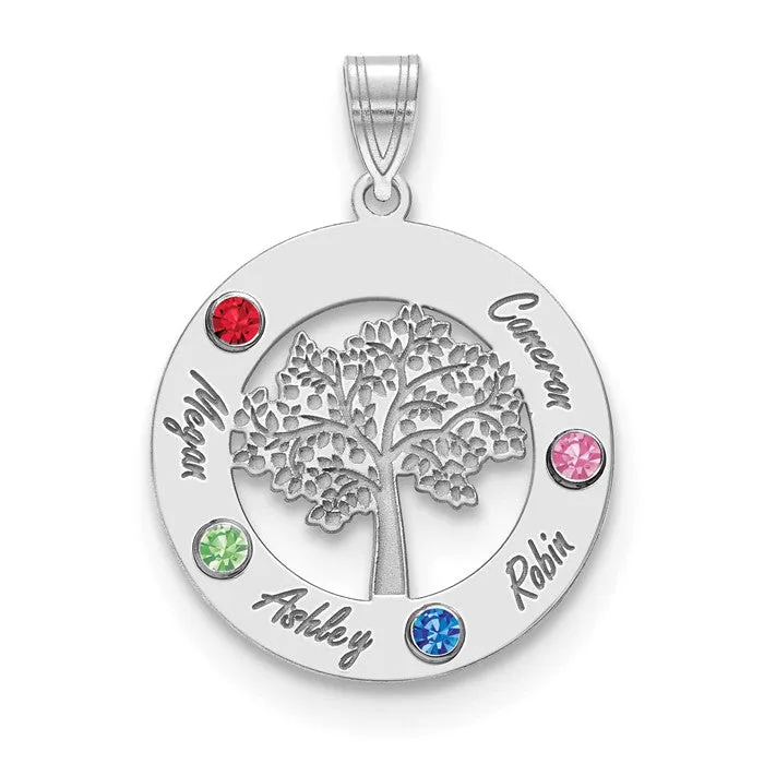 Sterling Silver Tree with Names Mother's Family Birthstone Pendant