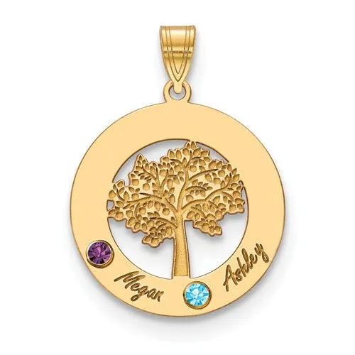Sterling Silver Tree with Names Mother's Family Birthstone Pendant