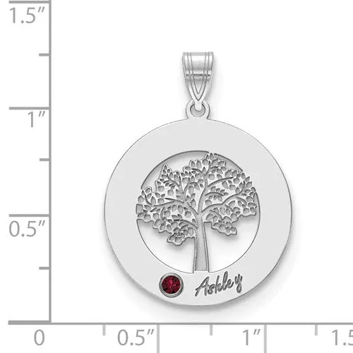 Sterling Silver Tree with Names Mother's Family Birthstone Pendant
