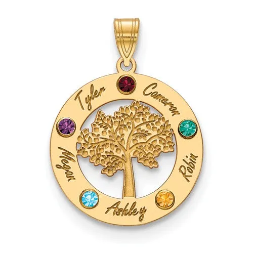 Sterling Silver Tree with Names Mother's Family Birthstone Pendant