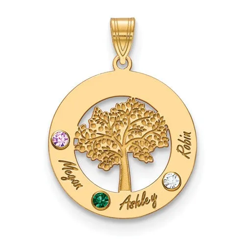 Sterling Silver Tree with Names Mother's Family Birthstone Pendant